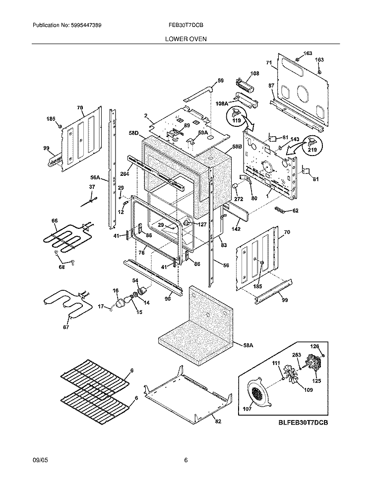 LOWER OVEN Diagram and Parts List for FEB30T7DCB  Frigidaire Wall Oven