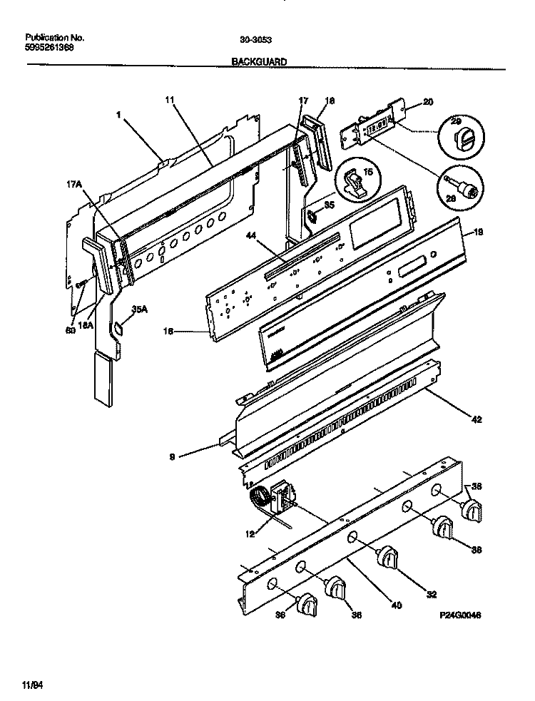 BACKGUARD Diagram and Parts List for 30-3053-00-02  Tappan Range