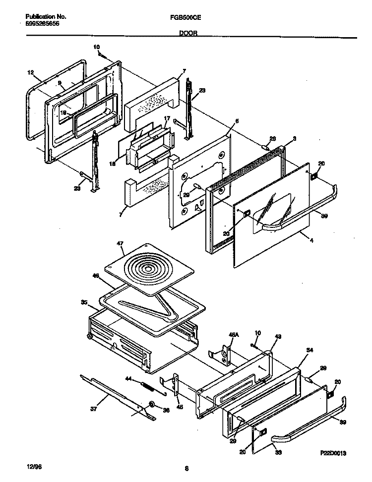 DOOR Diagram and Parts List for FGB500CESA  Frigidaire Wall Oven
