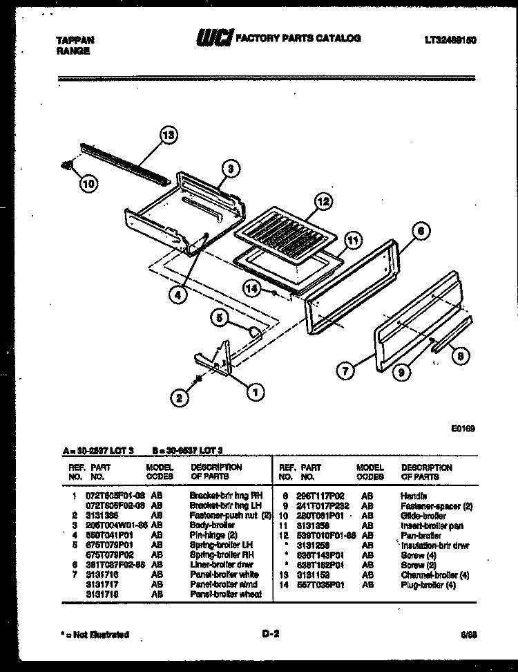 BROILER DRAWER PARTS Diagram and Parts List for 30-2537-66-03  Tappan Range