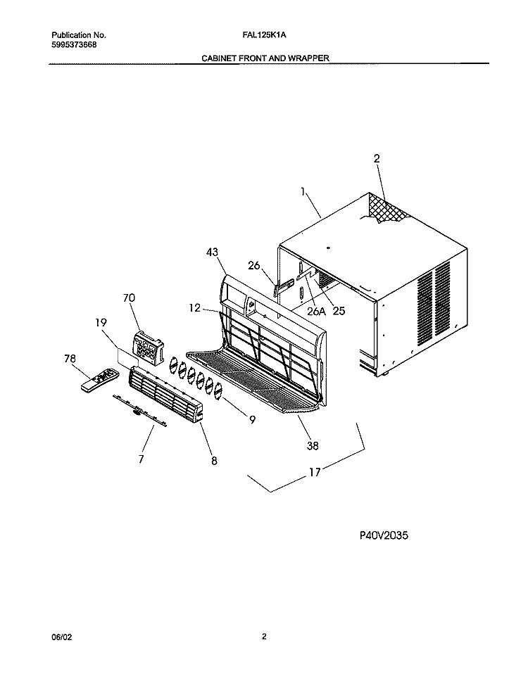 CABINET FRONT & WRAPPER Diagram and Parts List for FAL125K1A5  Frigidaire Air Conditioner