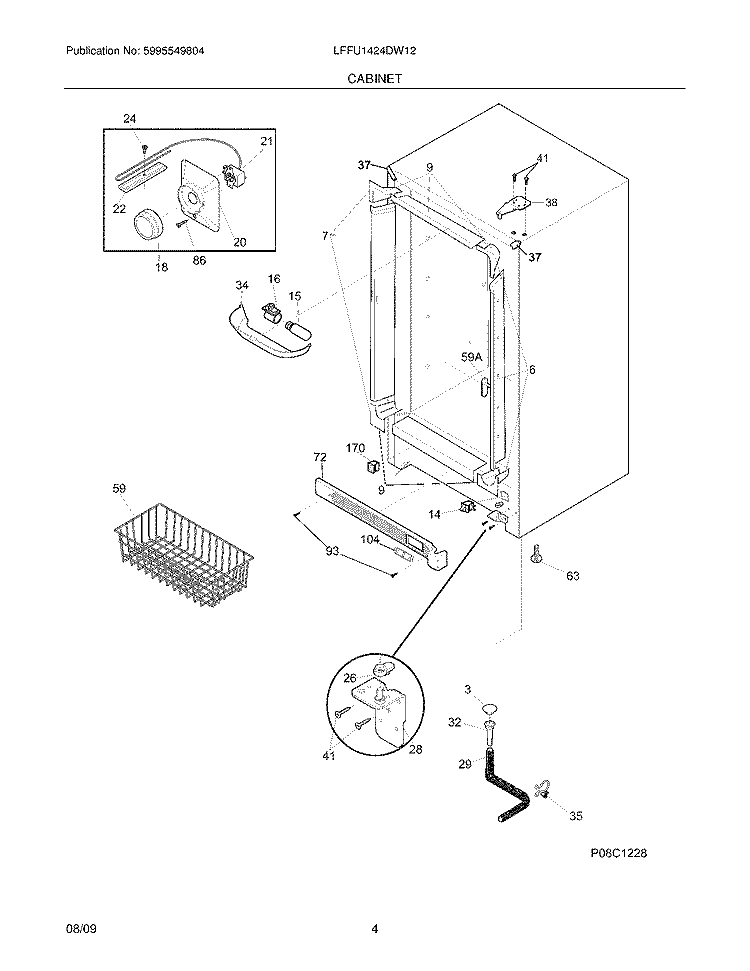 CABINET Diagram and Parts List for LFFU1424DW12  Frigidaire Freezer