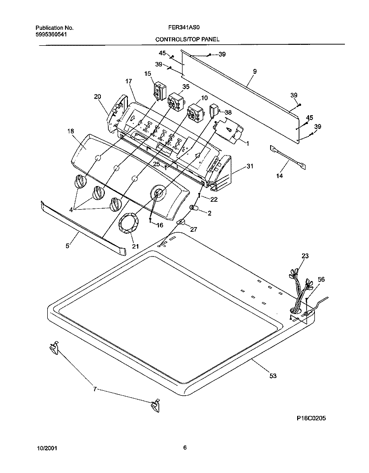 CONTROL PANEL Diagram and Parts List for FER341AS0  Frigidaire Dryer