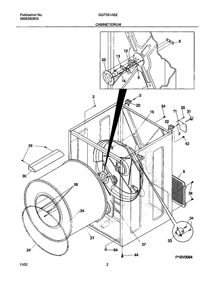 CABINET / DRUM Diagram and Parts List for GGF331AS2  Gibson Dryer