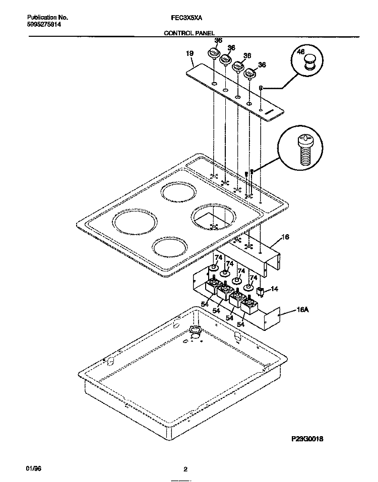 CONTROL PANEL Diagram and Parts List for FEC3X5XACB  Frigidaire Cooktop