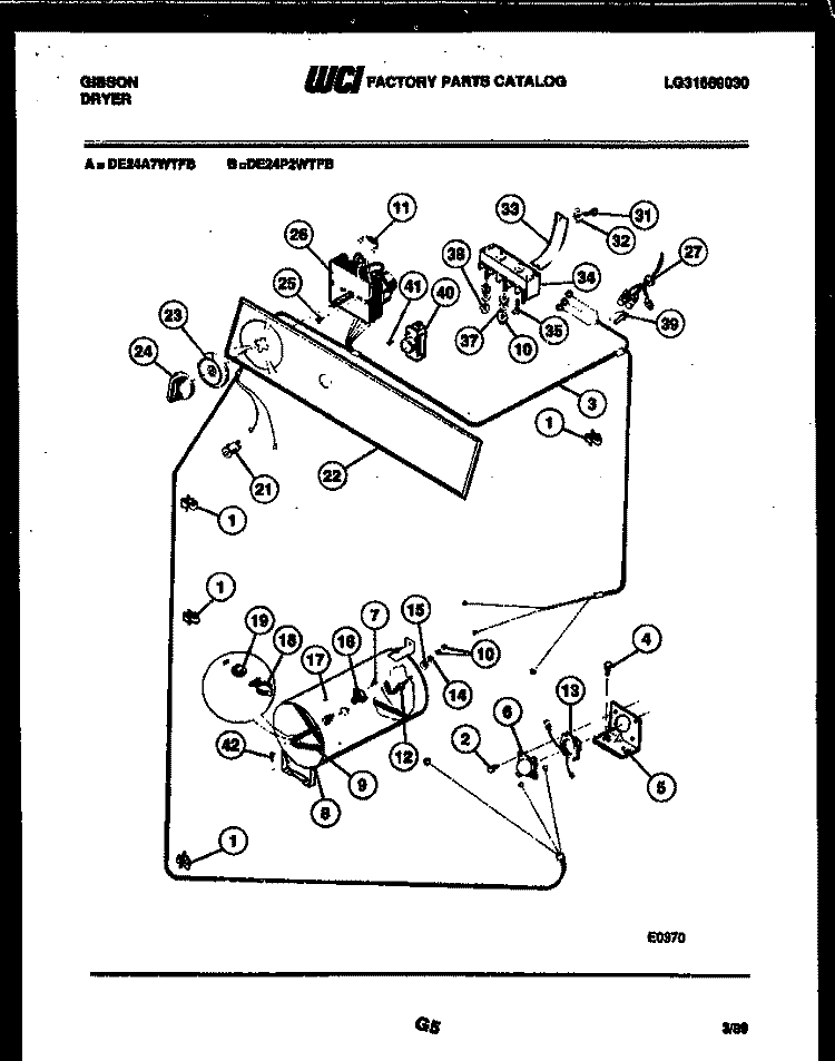 CONSOLE AND CONTROL PARTS Diagram and Parts List for DE24P2WTFB  Gibson Dryer
