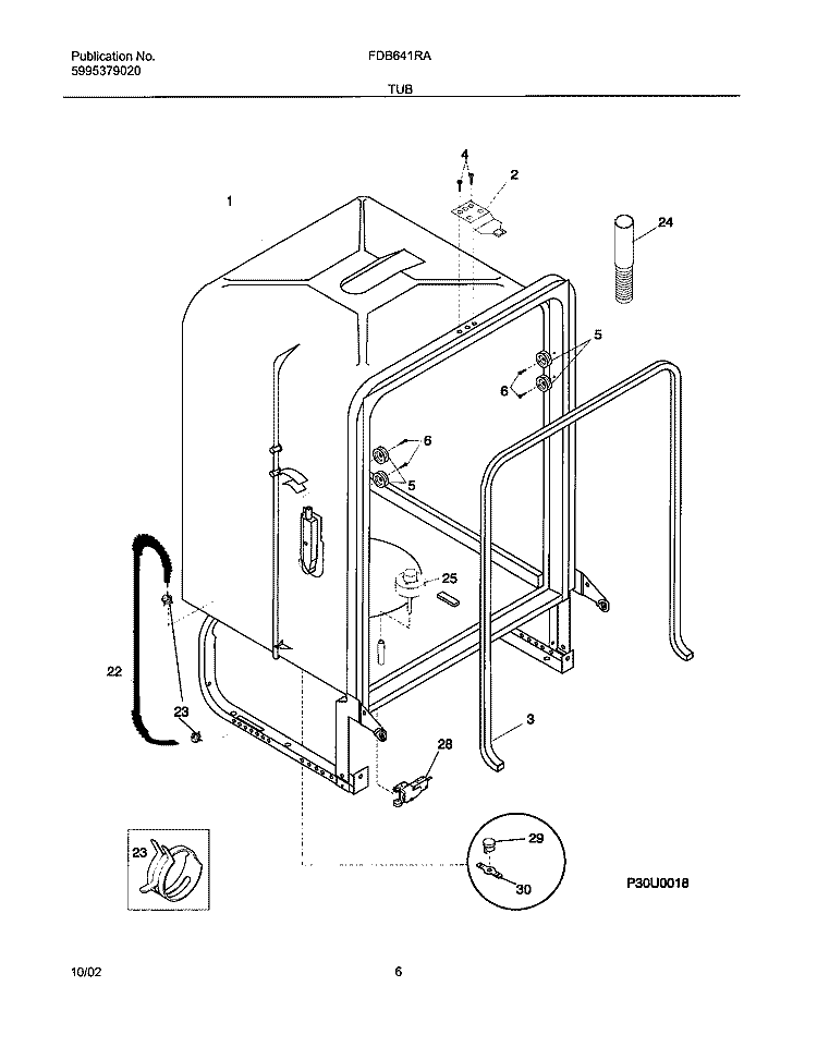 TUB Diagram and Parts List for FDB641RAS2  Frigidaire Dishwasher