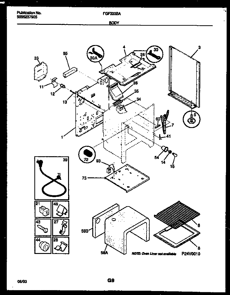 BODY PARTS Diagram and Parts List for FGF333BAWA  Frigidaire Range