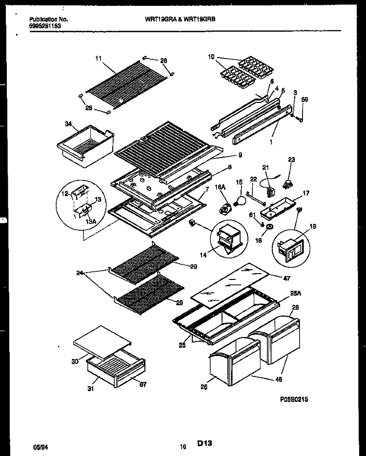 SHELVES AND SUPPORTS Diagram and Parts List for WRT19GRAD0  Frigidaire Refrigerator