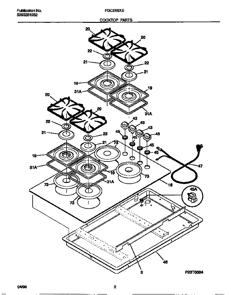 COOKTOP PARTS Diagram and Parts List for FGC3X8XEBA  Frigidaire Cooktop