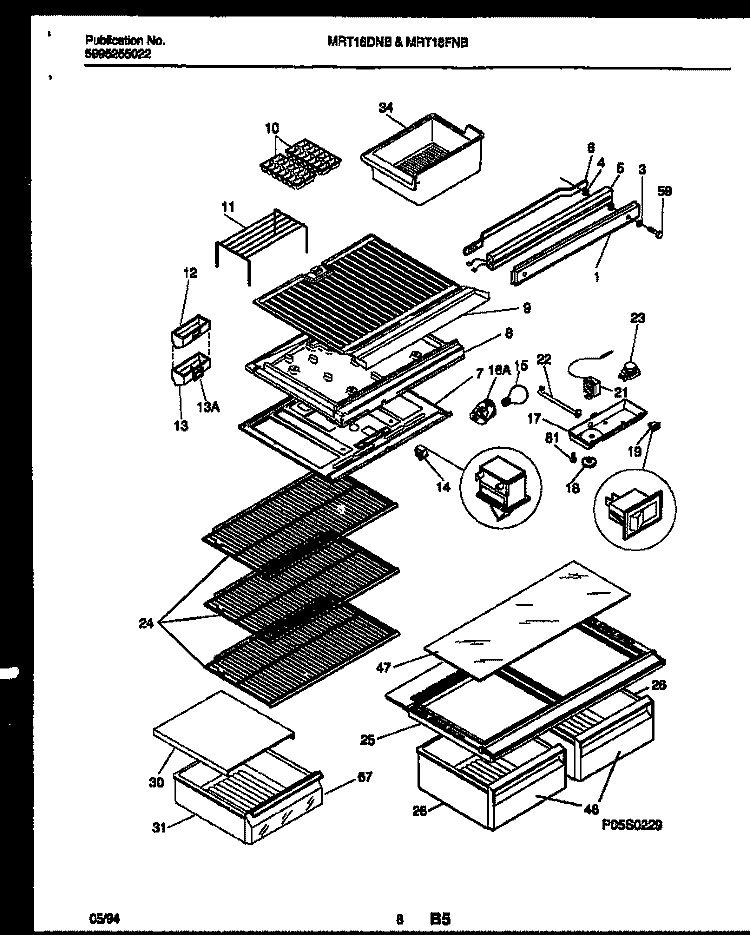 SHELVES AND SUPPORTS Diagram and Parts List for MRT18FNBY0  Uni Refrigerator