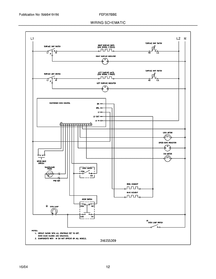 WIRING SCHEMATIC Diagram and Parts List for FEF357BBE  Frigidaire Range