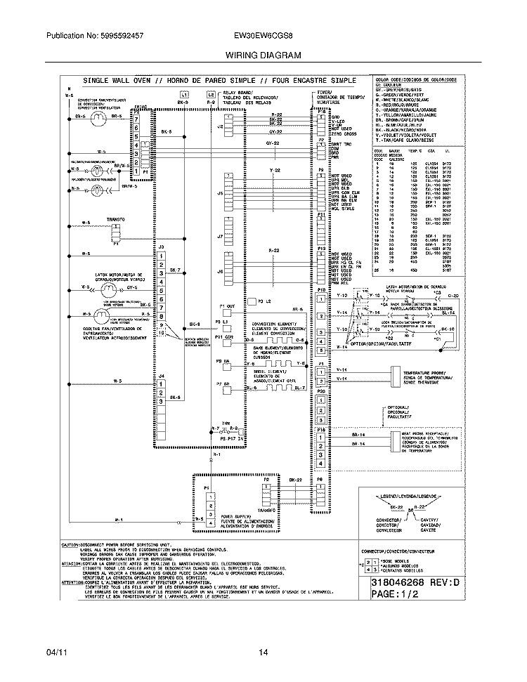 WIRING DIAGRAM Diagram and Parts List for EW30EW6CGS8  Electrolux Range