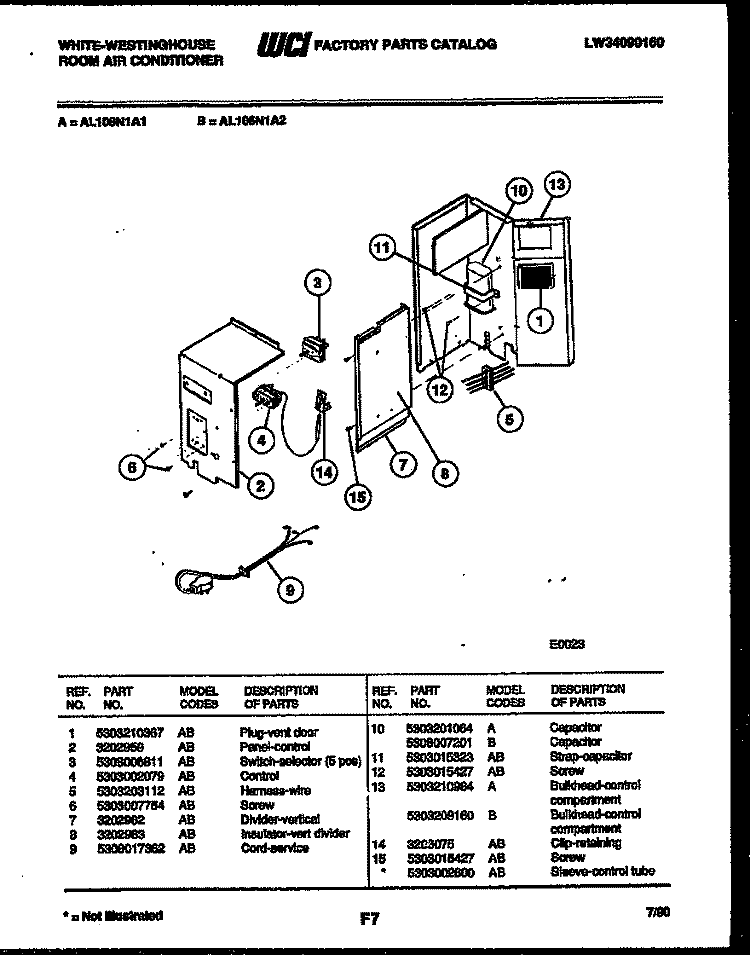 ELECTRICAL PARTS Diagram and Parts List for AL106N1A1  Frigidaire Air Conditioner