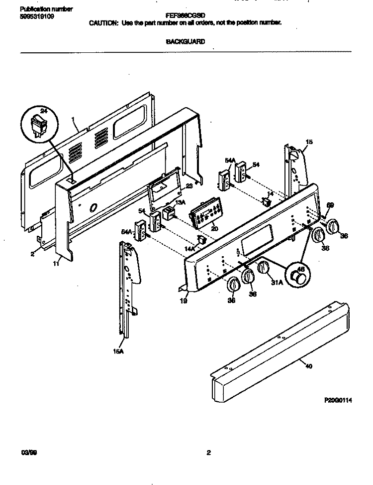 BACKGUARD Diagram and Parts List for FEF366CGSD  Frigidaire Range
