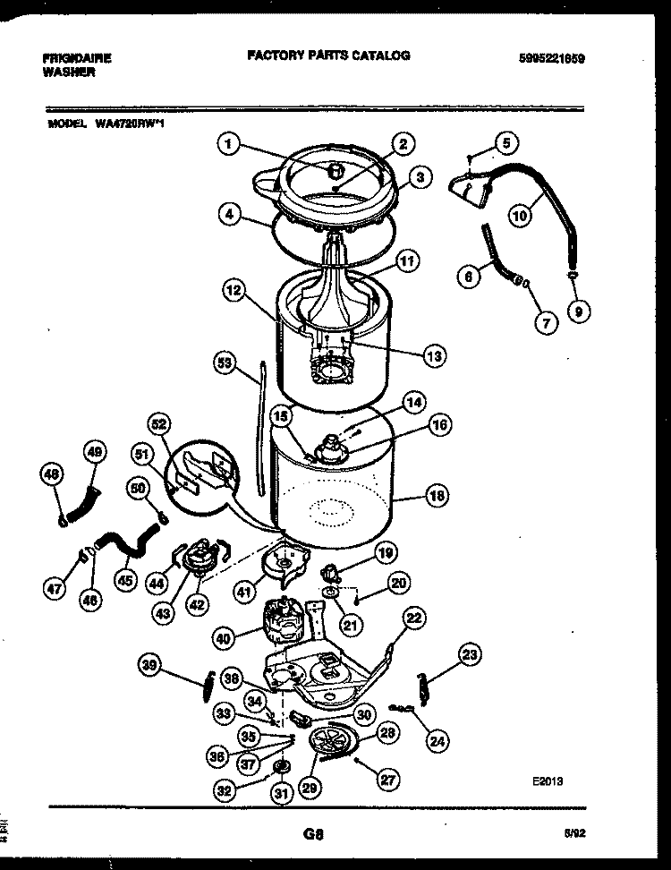 TUB DETAIL Diagram and Parts List for WA4720RW1  Frigidaire Washer
