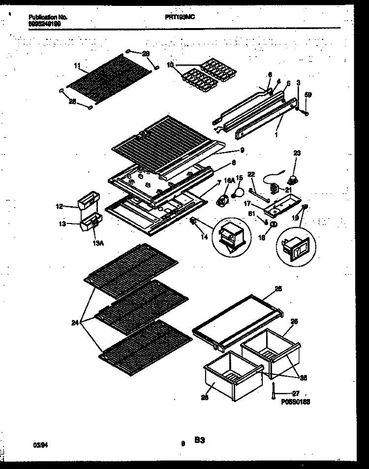 SHELVES AND SUPPORTS Diagram and Parts List for PRT193MCH4  Frigidaire Refrigerator