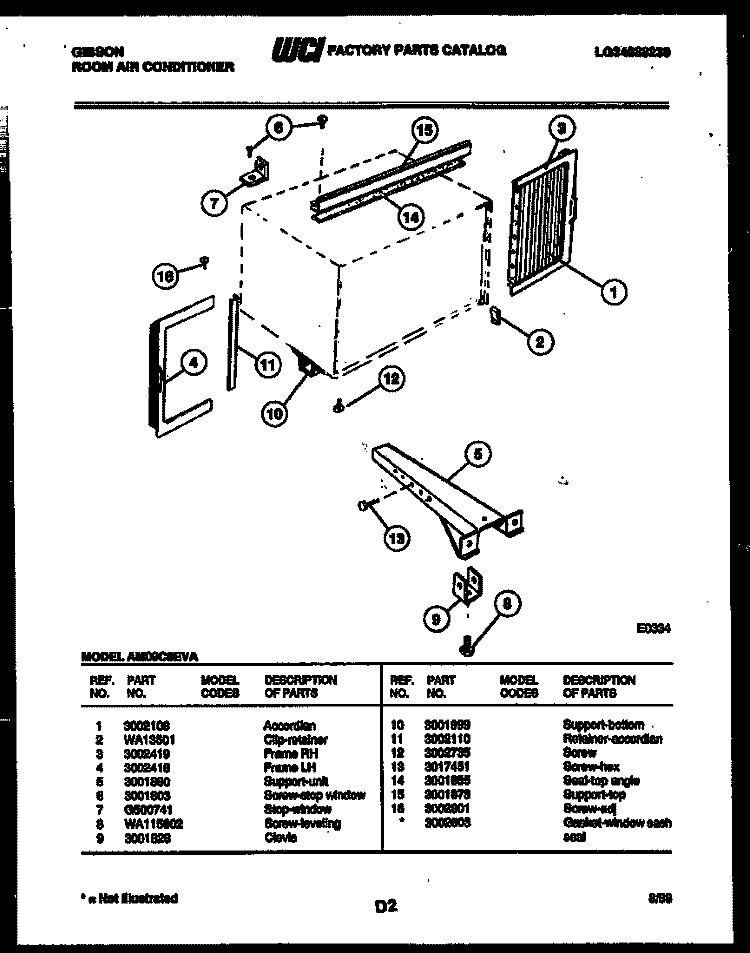 CABINET AND INSTALLATION PARTS Diagram and Parts List for AM09C6EVA  Gibson Air Conditioner