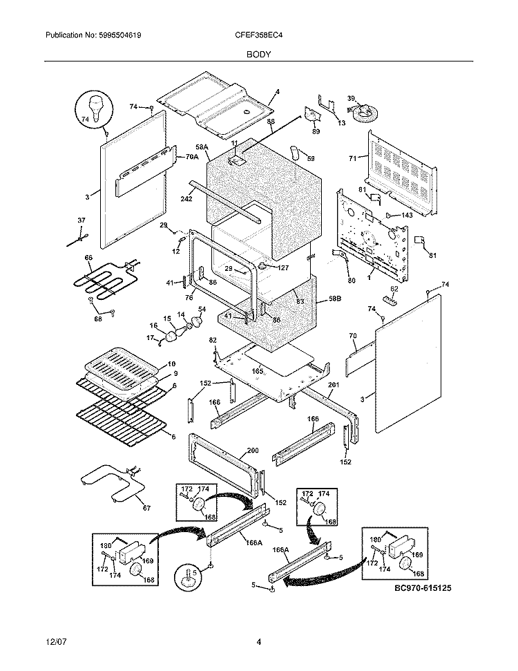 BODY Diagram and Parts List for CFEF358EC4  Frigidaire Range