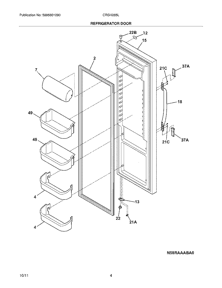 REFRIGERATOR DOOR Diagram and Parts List for CRSH265LB2  Frigidaire Refrigerator