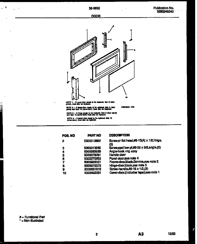 DOOR PARTS Diagram and Parts List for 56-9602-10-02  Tappan Microwave