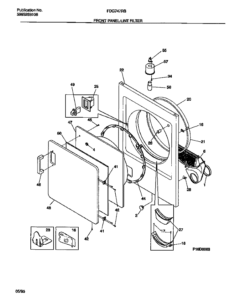 FRONT PANEL / LINT FILTER Diagram and Parts List for FDG747RBS1  Frigidaire Dryer
