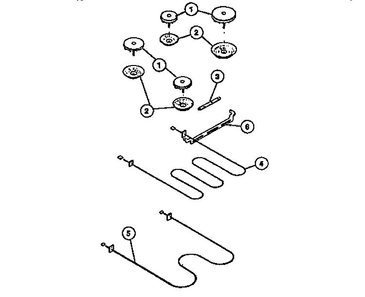 SURFACE UNITS, DRIP PANS, ELEMENTS Diagram and Parts List for REGS37BFL2  Frigidaire Wall Oven