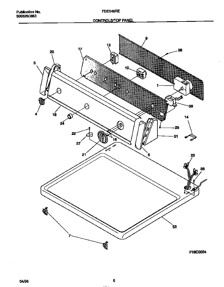 CONTROLS / TOP PANEL Diagram and Parts List for FDE546RET0  Frigidaire Dryer