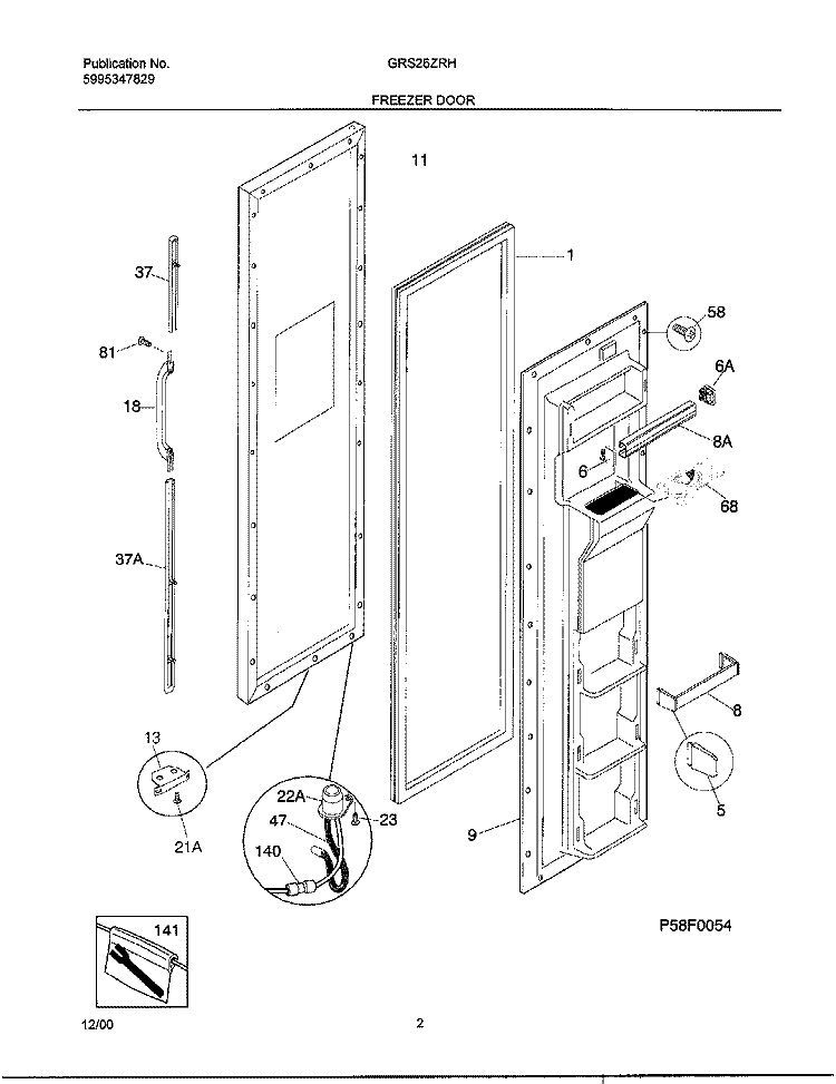 FREEZER DOOR Diagram and Parts List for GRS26ZRHW6  Gibson Refrigerator