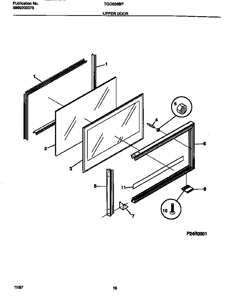 UPPER DOOR Diagram and Parts List for TGO336BFW1  Tappan Range