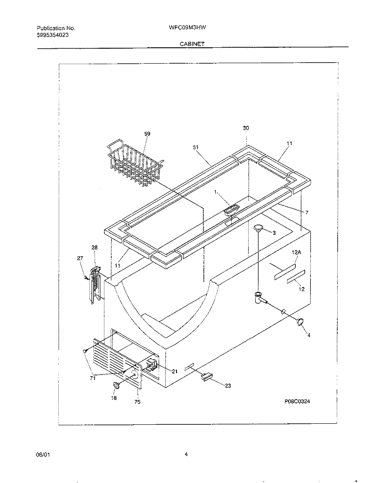 CABINET Diagram and Parts List for WFC09M3HW1  Westinghouse Freezer