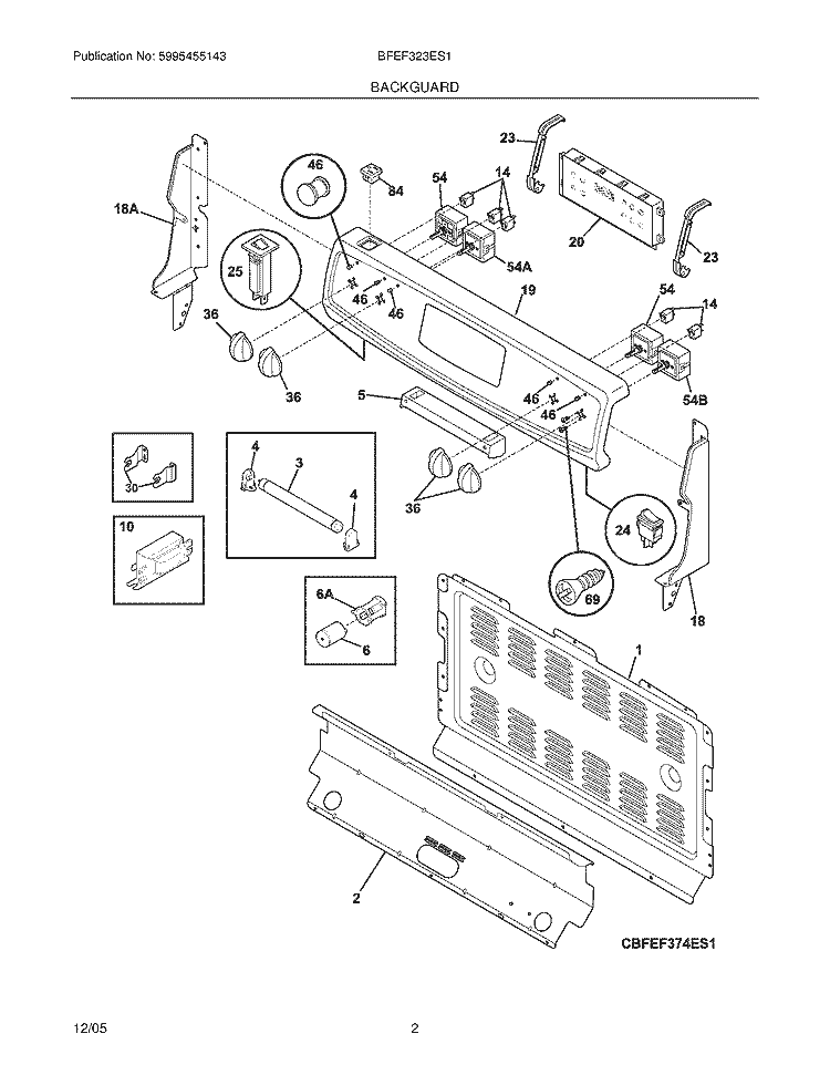 BACKGUARD Diagram and Parts List for BFEF323ES1  Frigidaire Range