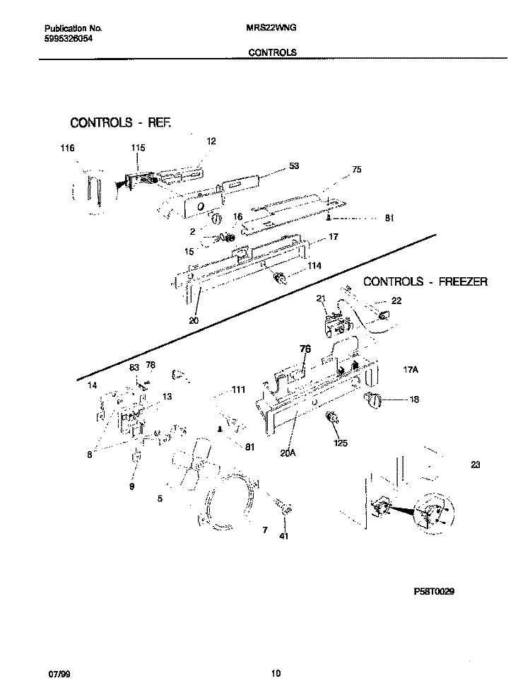 CONTROLS Diagram and Parts List for MRS22WNGD3  Frigidaire Refrigerator