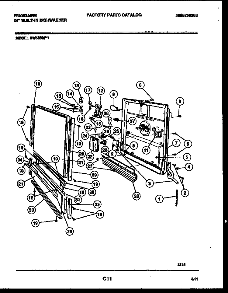 DOOR PARTS Diagram and Parts List for DW5800PW1  Frigidaire Dishwasher