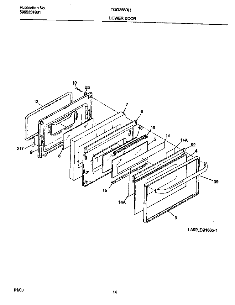 LOWER DOOR Diagram and Parts List for TGO356BHD3  Tappan Range