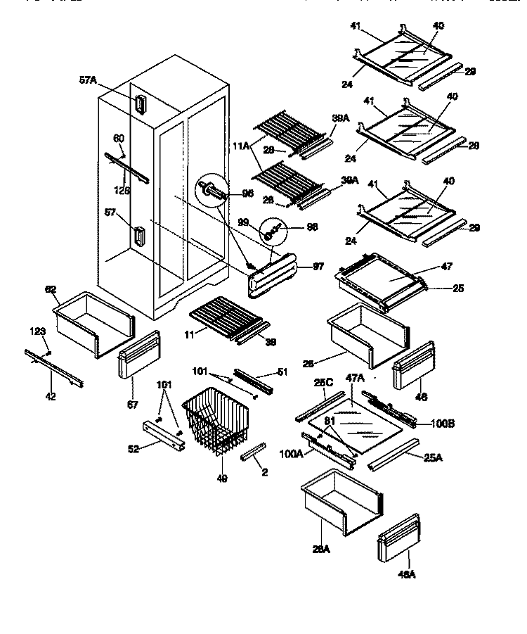 SHELVES Diagram and Parts List for FRS22WNCW1  Frigidaire Refrigerator