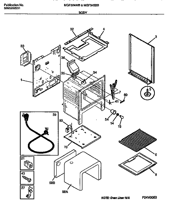BODY Diagram and Parts List for MGF324WBSB  Frigidaire Range