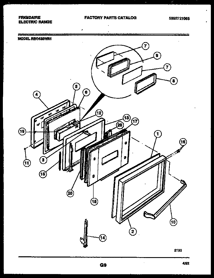 DOOR PARTS Diagram and Parts List for REG435WRW1  Frigidaire Range