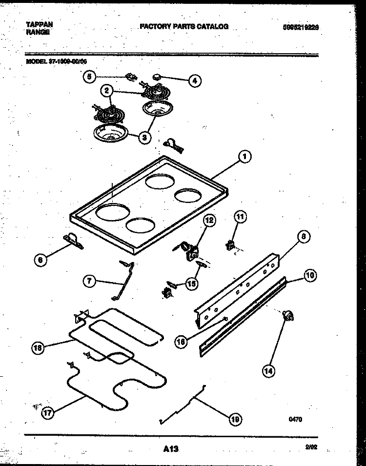 COOKTOP AND BROILER PARTS Diagram and Parts List for 37-1009-23-06  Tappan Range