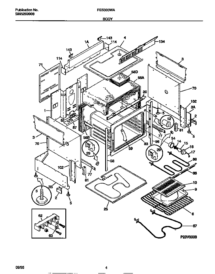 BODY Diagram and Parts List for FES300WAB3  Frigidaire Range