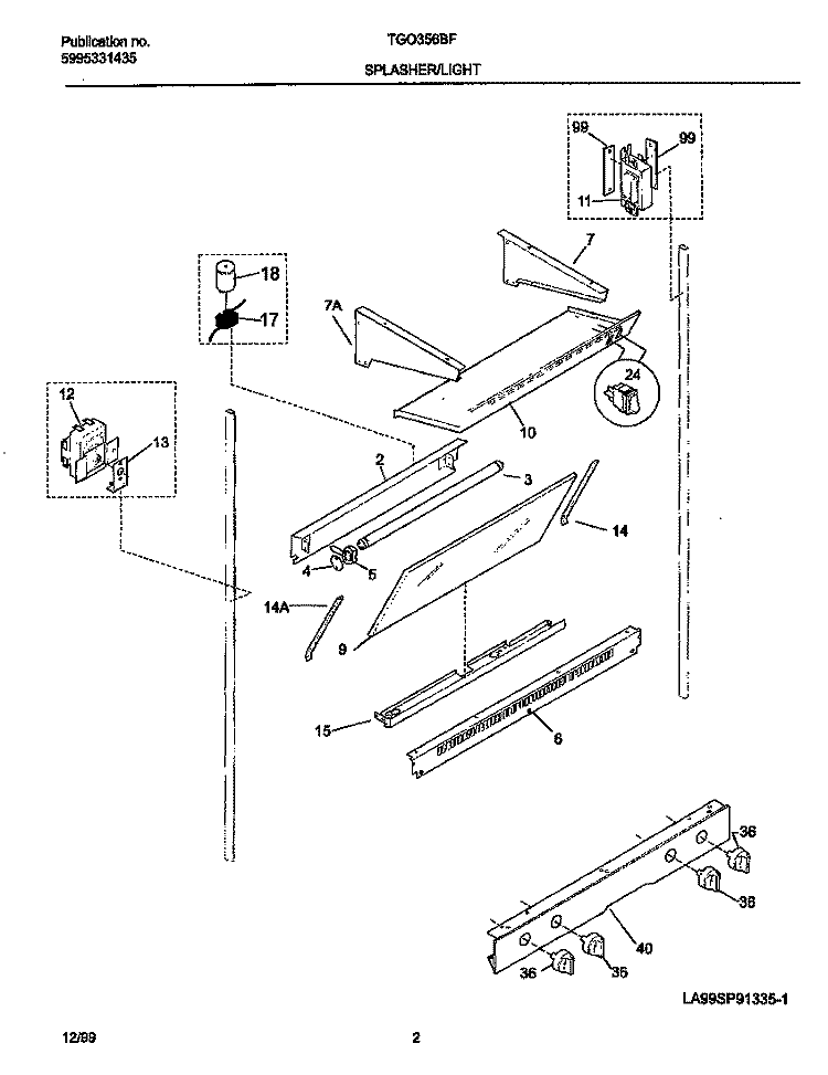SPLASHER Diagram and Parts List for TGO356BFW4  Frigidaire Range