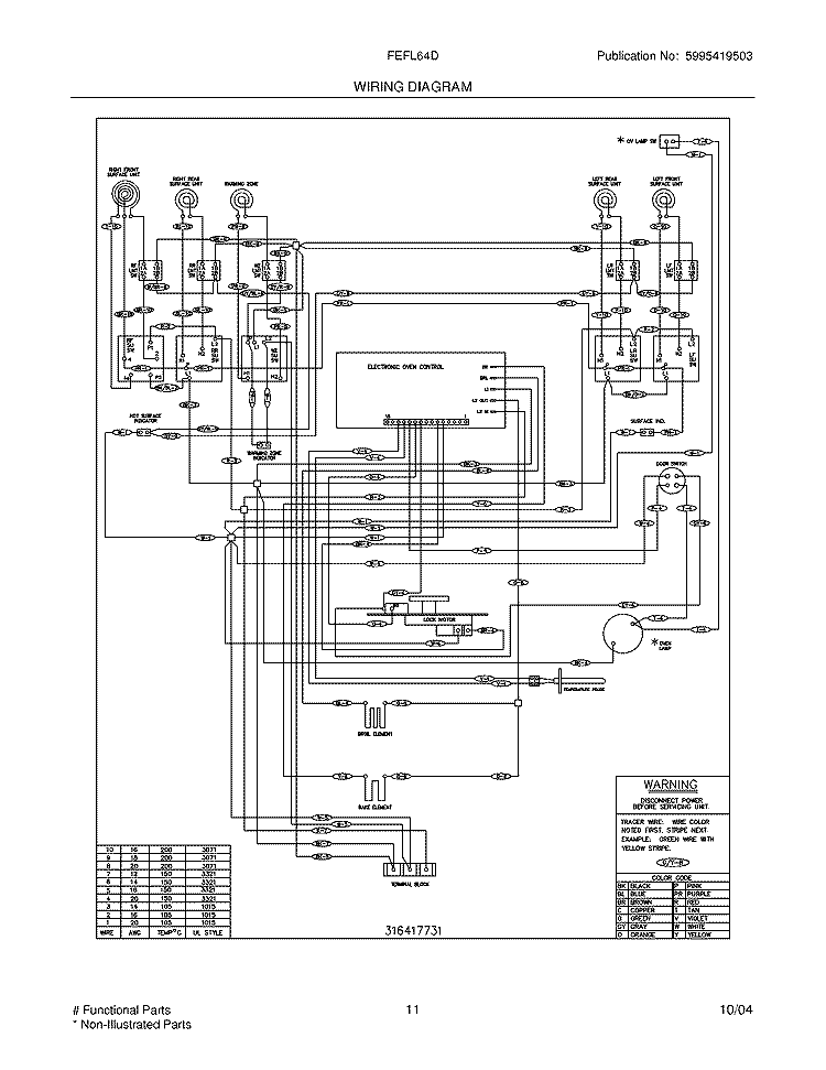 WIRING DIAGRAM Diagram and Parts List for FEFL64DSB  Frigidaire Range