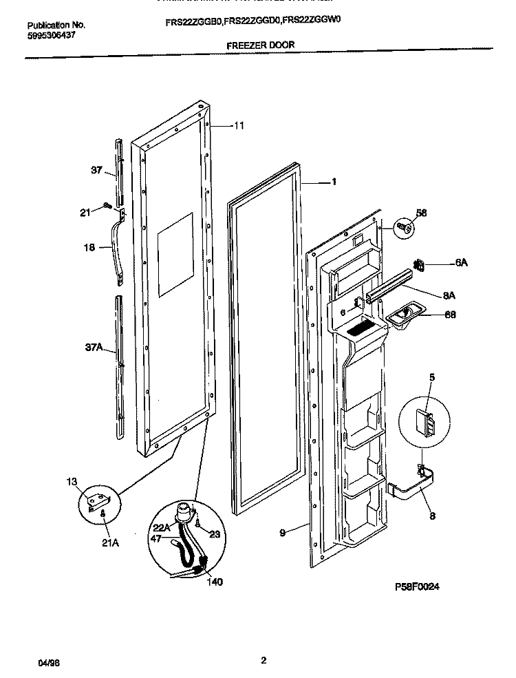 FREEZER DOOR Diagram and Parts List for FRS22ZGGD0  Frigidaire Refrigerator