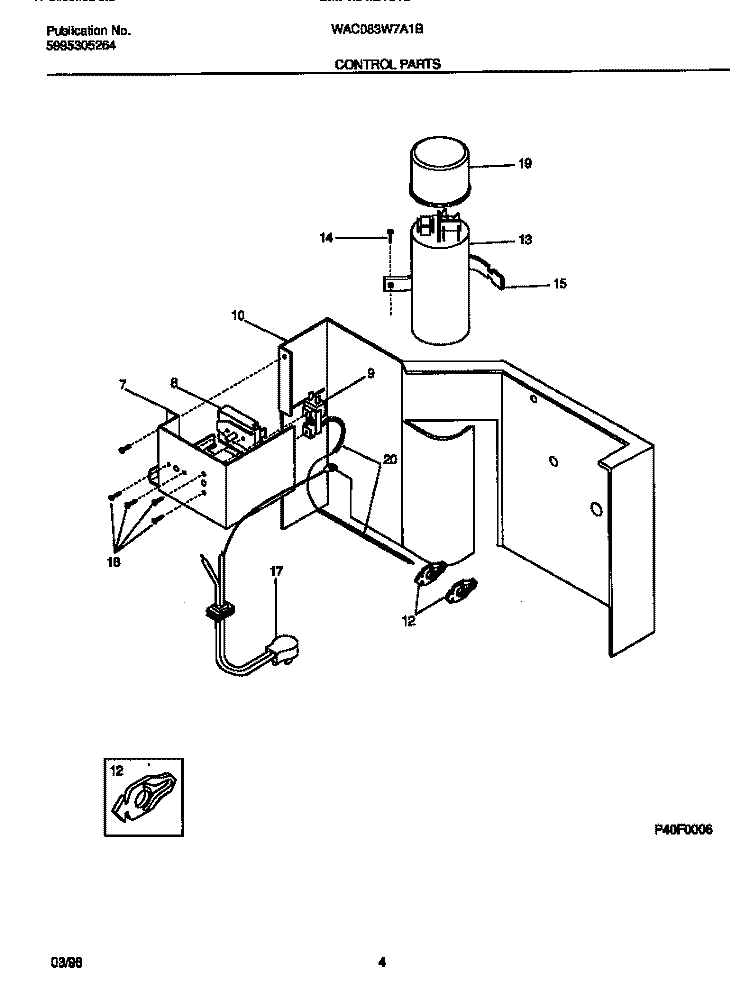 CONTROL PARTS Diagram and Parts List for WAC083W7A1B  Frigidaire Air Conditioner