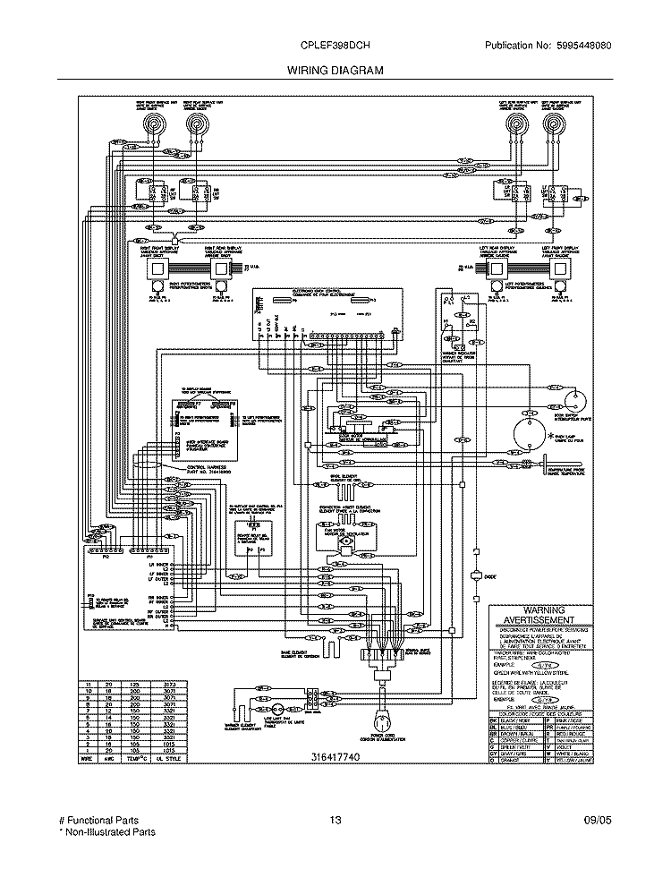 WIRING DIAGRAM Diagram and Parts List for CPLEF398DCH  Frigidaire Range