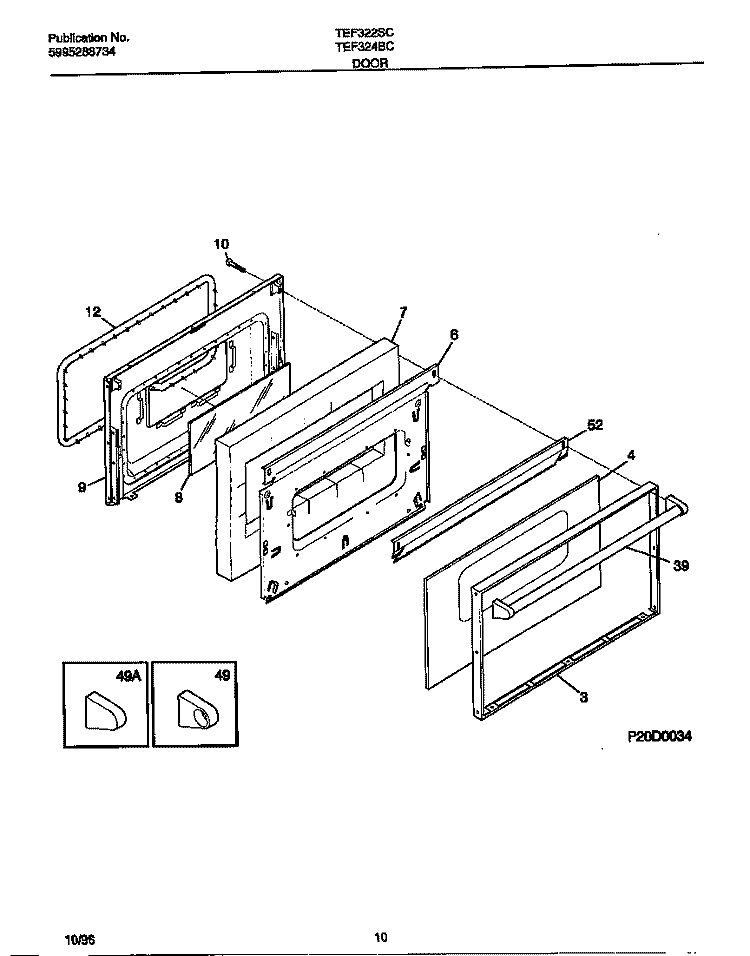 DOOR Diagram and Parts List for TEF324BCWC  Tappan Range