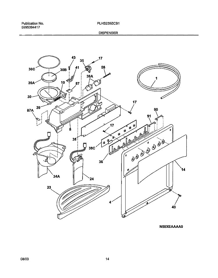 DISPENSER Diagram and Parts List for PLHS239ZCB1  Frigidaire Refrigerator