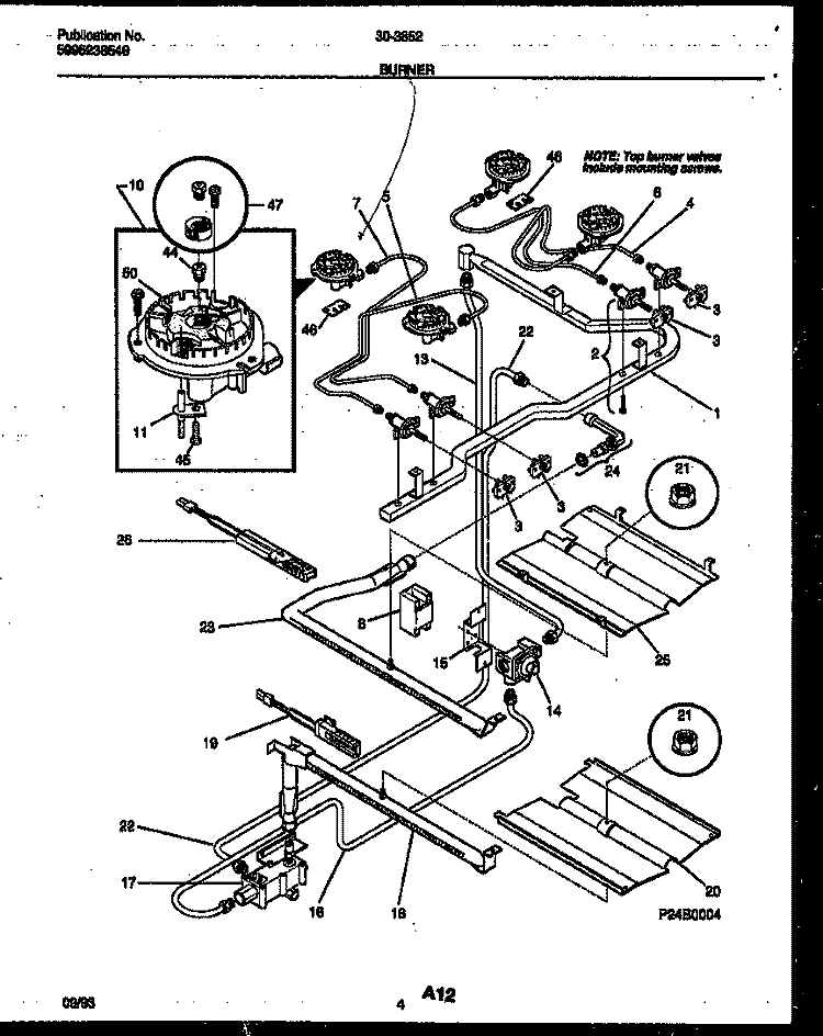 BURNER, MANIFOLD AND GAS CONTROL Diagram and Parts List for 30-3852-00-02  Tappan Range