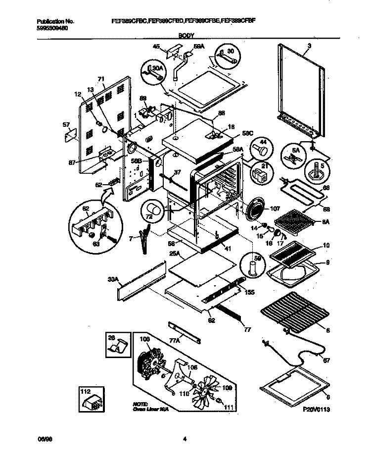 BODY Diagram and Parts List for FEF389CFBD  Frigidaire Range