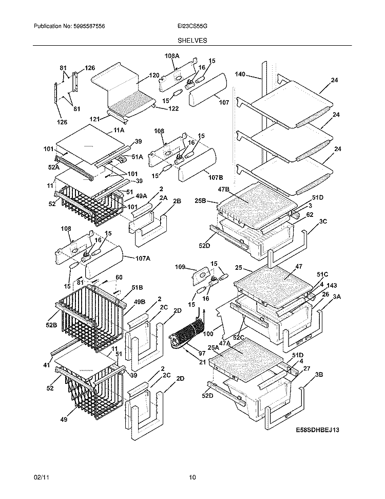 SHELVES Diagram and Parts List for EI23CS55GB7  Electrolux Refrigerator